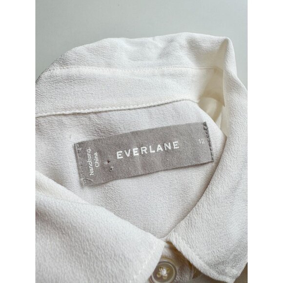EVERLANE Ivory Silk Crepe De Chine Sleeveless Classic Button Up Blouse, Size 12 - Picture 11 of 13